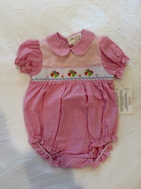 Rosalina Collection Needlepoint Pink Gingham Baby Romper - 9 months